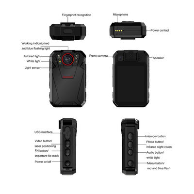 Rejestrator policyjny 4G WiFi, 2,4-calowy ekran dotykowy, system Android 8.1, bateria 2500 mAh, SOS, czerwona i niebieska dioda LED