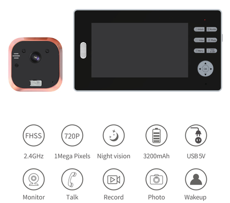 Dzwonek wideo 2,4 GHz WIFI 7-calowy dzwonek wideo o wysokiej rozdzielczości LCD z wizjerem