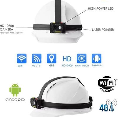 4000mAh Bateria Wbudowana w Live Video Two Way Talk Hardhat z reflektorem lampy i obsługą funkcji GPS